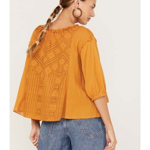 Free People Women Mae Top Medium Vneck Floral Embroidery Flowy Raw Lace Trim - Picture 4 of 13